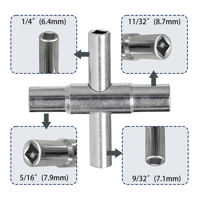 BearHut 4 Way Sillcock Key Wrench Set  1/4""  9/32""  5/16""  11/32"" Water Utility Key for Faucet  Spigots and Most Valves  4 Pack - Image 2